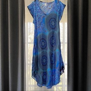 Blue paisley print dress tunic coverup size medium